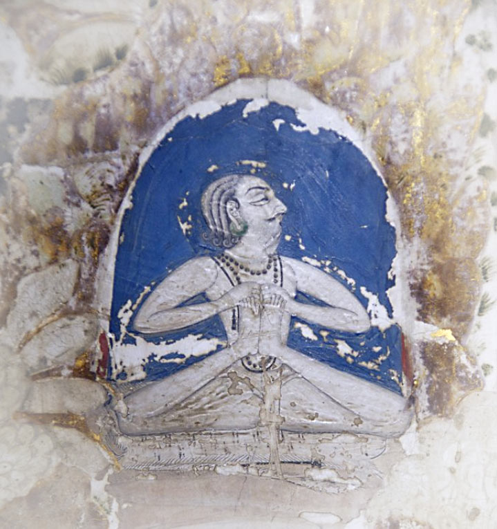 Mural in the natha maha mandir depicting sitting yoga pose.