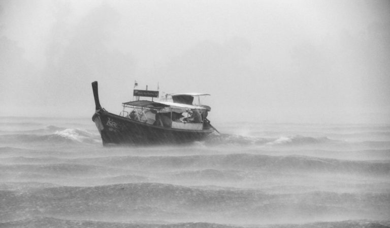 Boat on a stormy sea - symbol of getting frustrated while meditating.