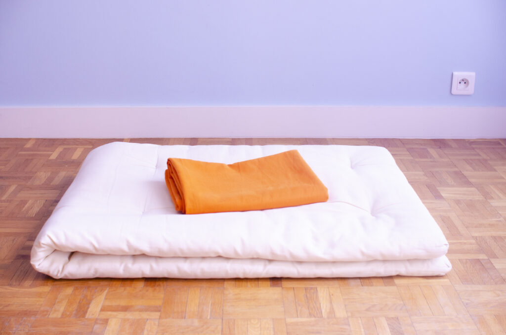 Futon yoga mat with denim cover